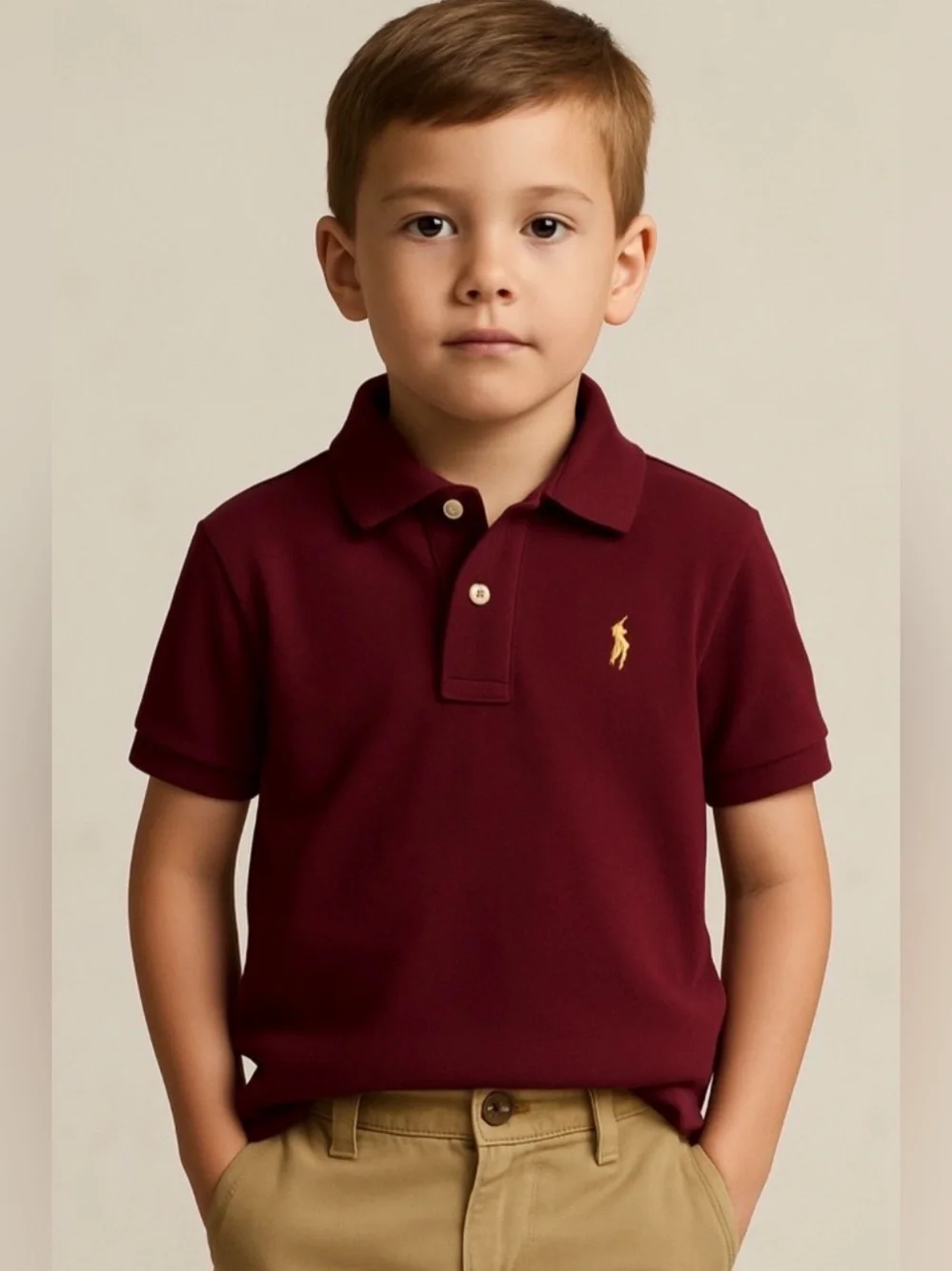 RALPH LAUREN Baby Boy Maroon Mesh Cotton Polo - 9M